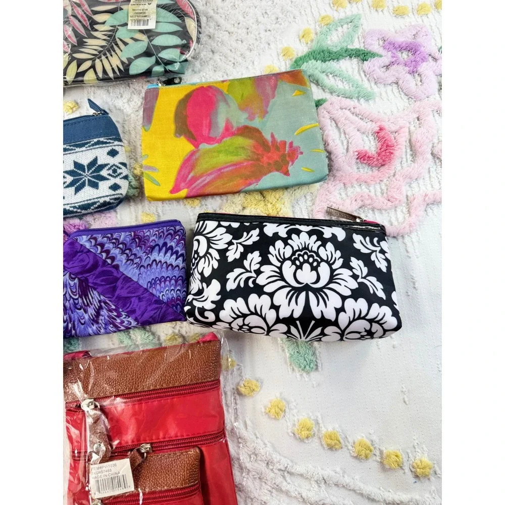 Lot of 7 Cosmetic Bags Travel Pouches L'Occitane Modella Floral Geometric Red